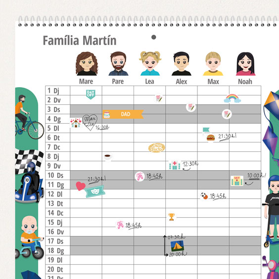 Calendari planificador familiar de paret amb Twinies
