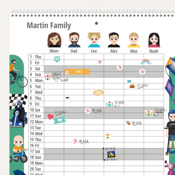 Twinie Family Wall Planner Calendar 