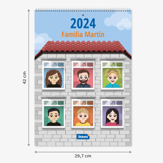 Calendario planificador familiar de pared con Twinies (12 meses)