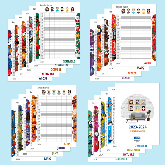 Calendari planificador familiar de paret amb Twinies (17 mesos)