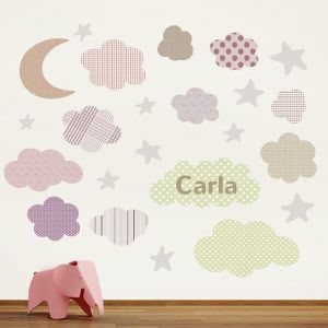 Personalised moon, stars and clouds wall stickers