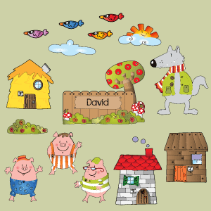 Customizable 3 Little Pigs Wall Decal with name