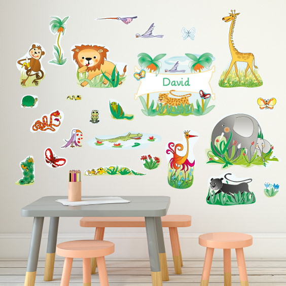 Adesivo murale Animali della giungla personalizzabile