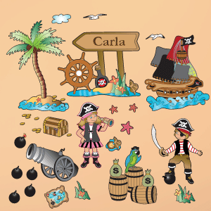Customisable Pirate Ship Wall Decals with name