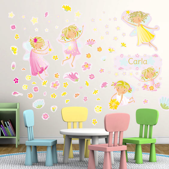 Fairies, flowers and stars wall stickers
