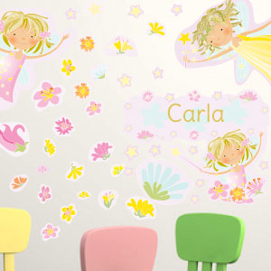 Customisable Fairies, Flowers and Stars Wall Decals with name