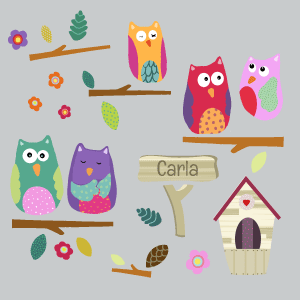 Customisable Owl Wall Decals with name