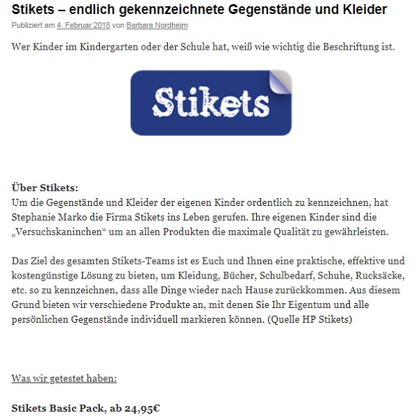 Stikets – endlich gekennzeichnete ...