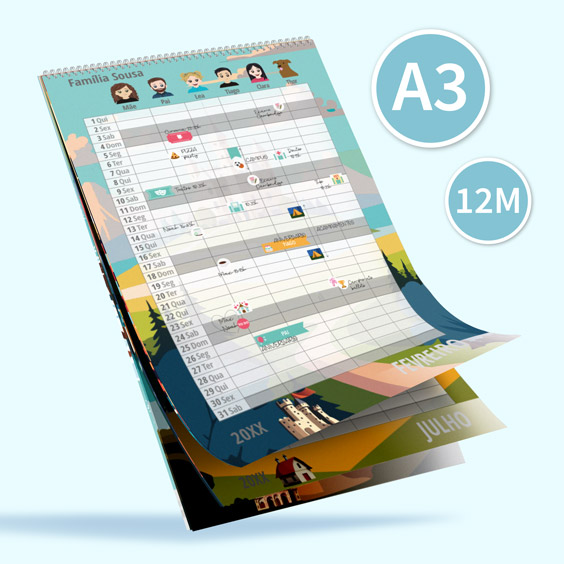Calendário planificador familiar de parede com Twinies (12 meses) 2025