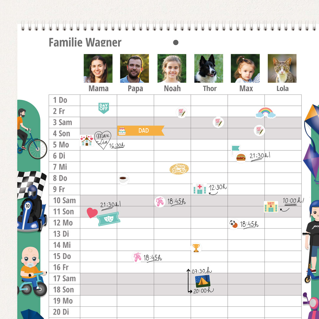 A3-Familienkalender mit Fotos (17 Monate) 2025/26