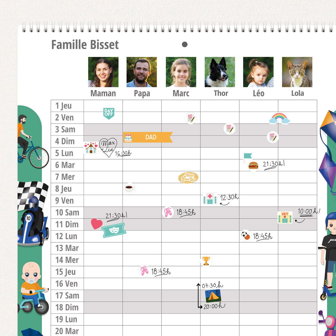 Calendrier familial A3 avec photos (17 mois) 2025/2026