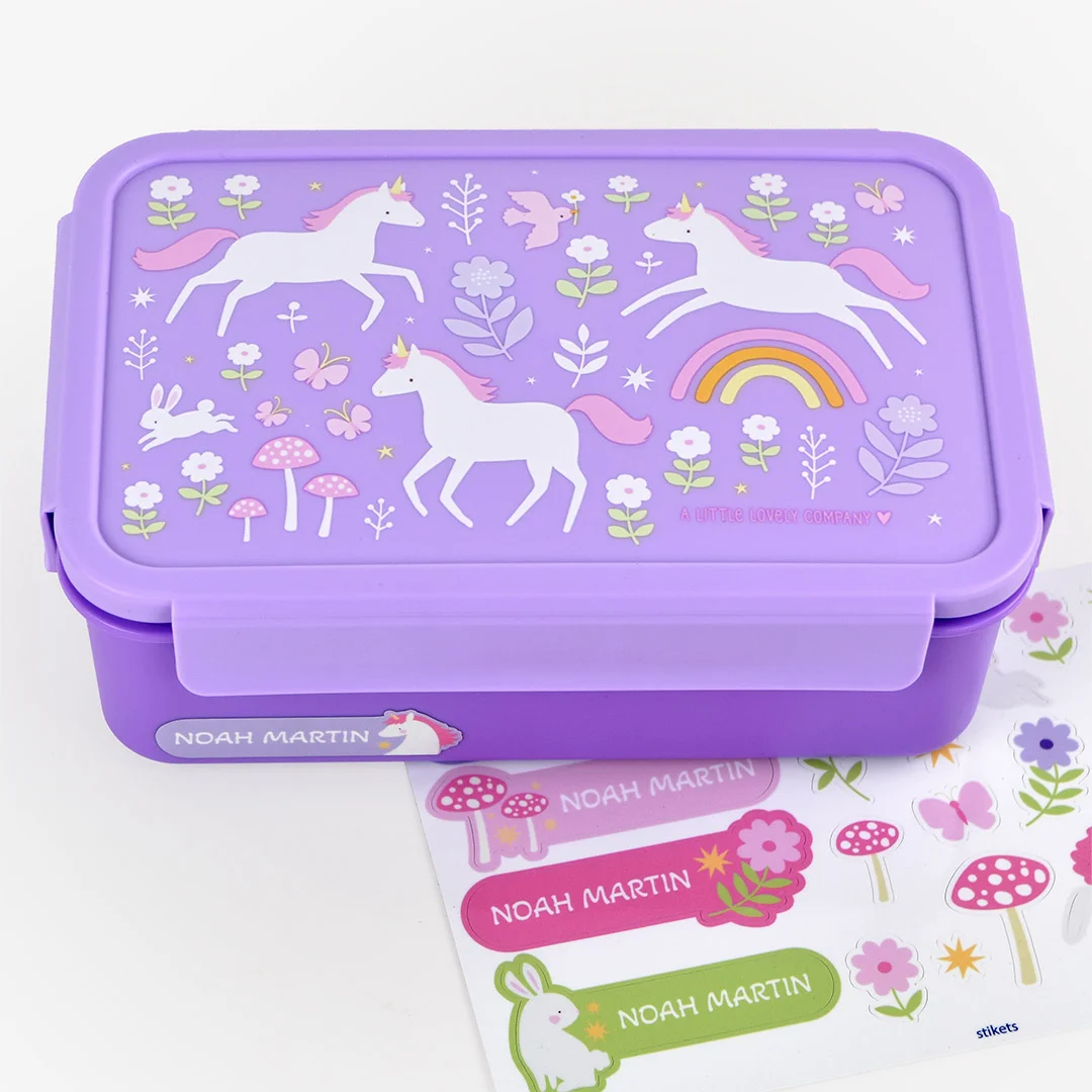 Boîte à goûter A Little Lovely Company Unicorn Dreams personnalisée pour enfant