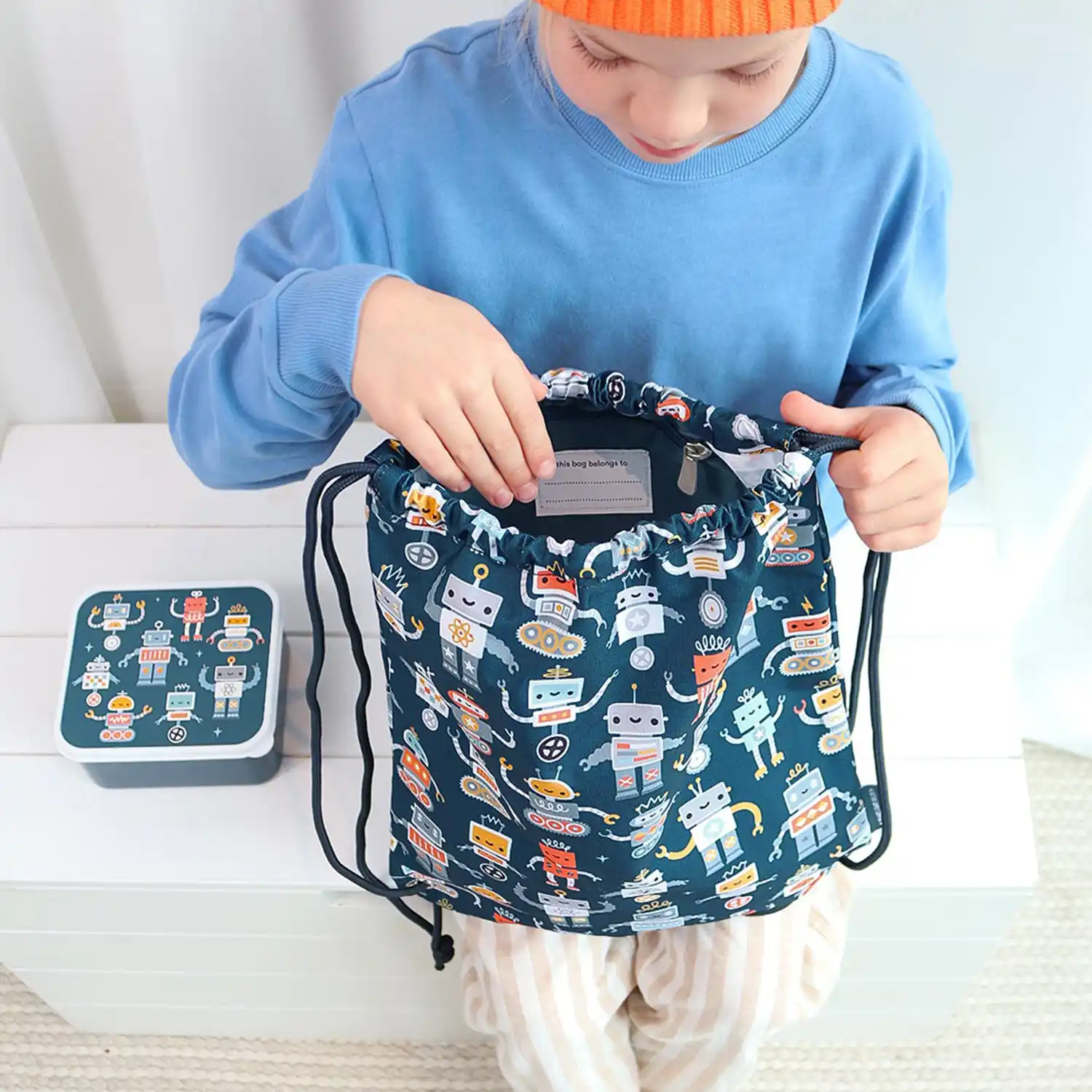 A Little Lovely Company Drawstring Bag Robots A Little Lovely Company Drawstring Bag Robots