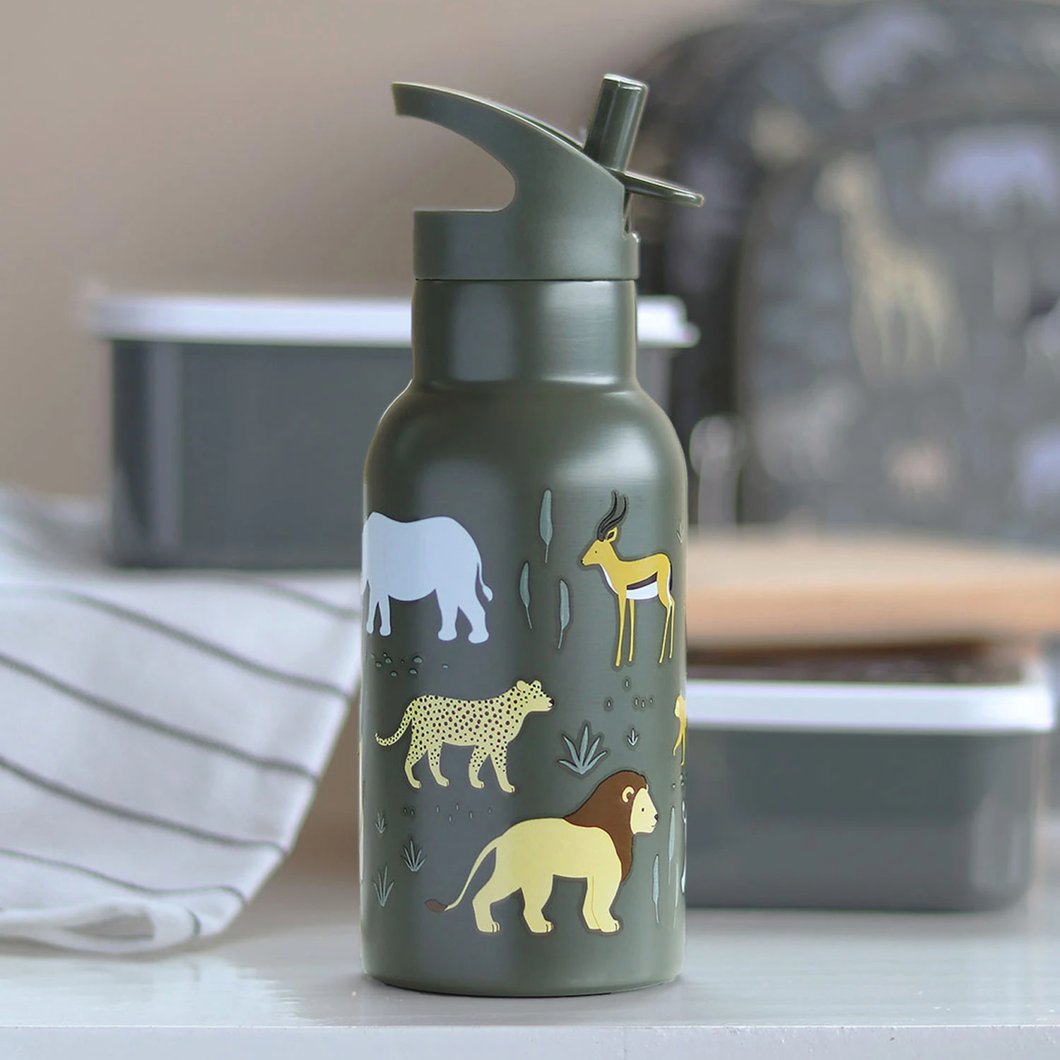 Gourde isotherme en acier inoxydable Savane  A Little Lovely Company personnalisée pour enfants