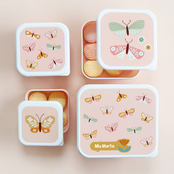 Set of 4 Butterflies Children's Lunchboxes by A Little Lovely Company