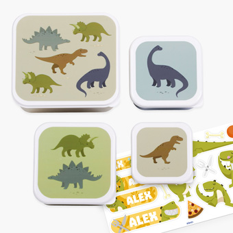 Set de 4 lancheiras infantis Dinossauros A Little Lovely Company personalizável