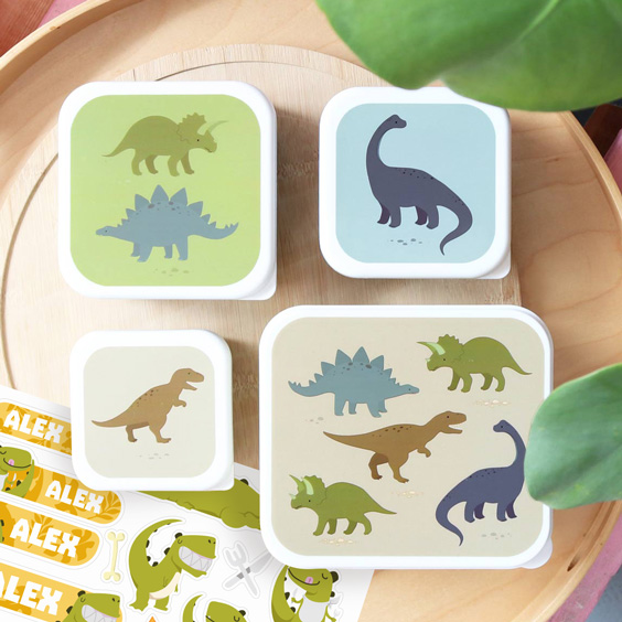 Set de 4 fiambreras infantiles Dinosaurios A Little Lovely Company