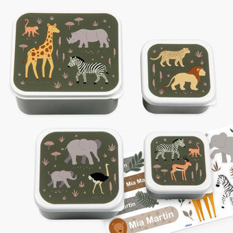 Savanna Set of 4 children's lunch boxes by A Little Lovely Company customisable