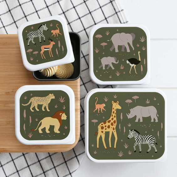 Set of 4 Jungle Animals Children's Lunchboxes by A Little Lovely Company