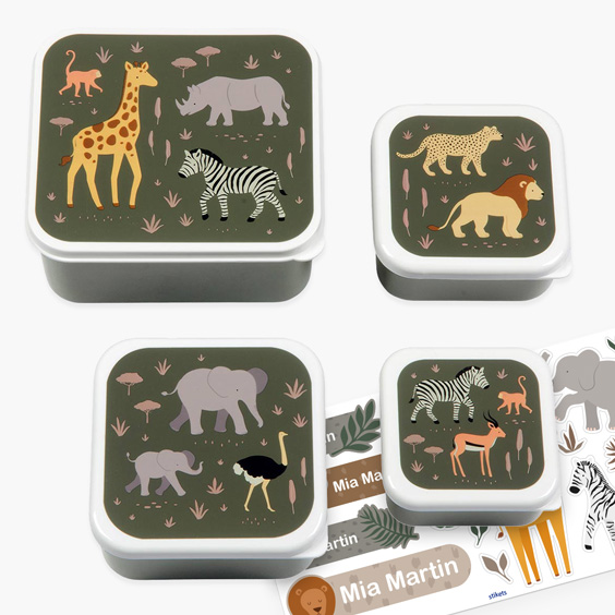 Set of 4 Jungle Animals Children's Lunchboxes by A Little Lovely Company