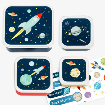 Set of 4 Customisable Space children's lunch boxes by A Little Lovely Company