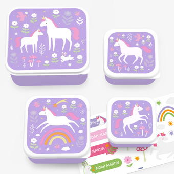 Set of 4 Personalisable Unicorn Dreams snack boxes by A Little Lovely Company