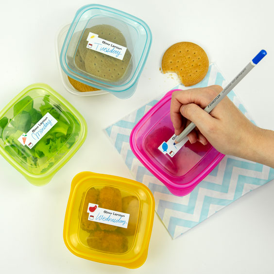 Write-on labels for bottles and lunch boxes with ingredients
