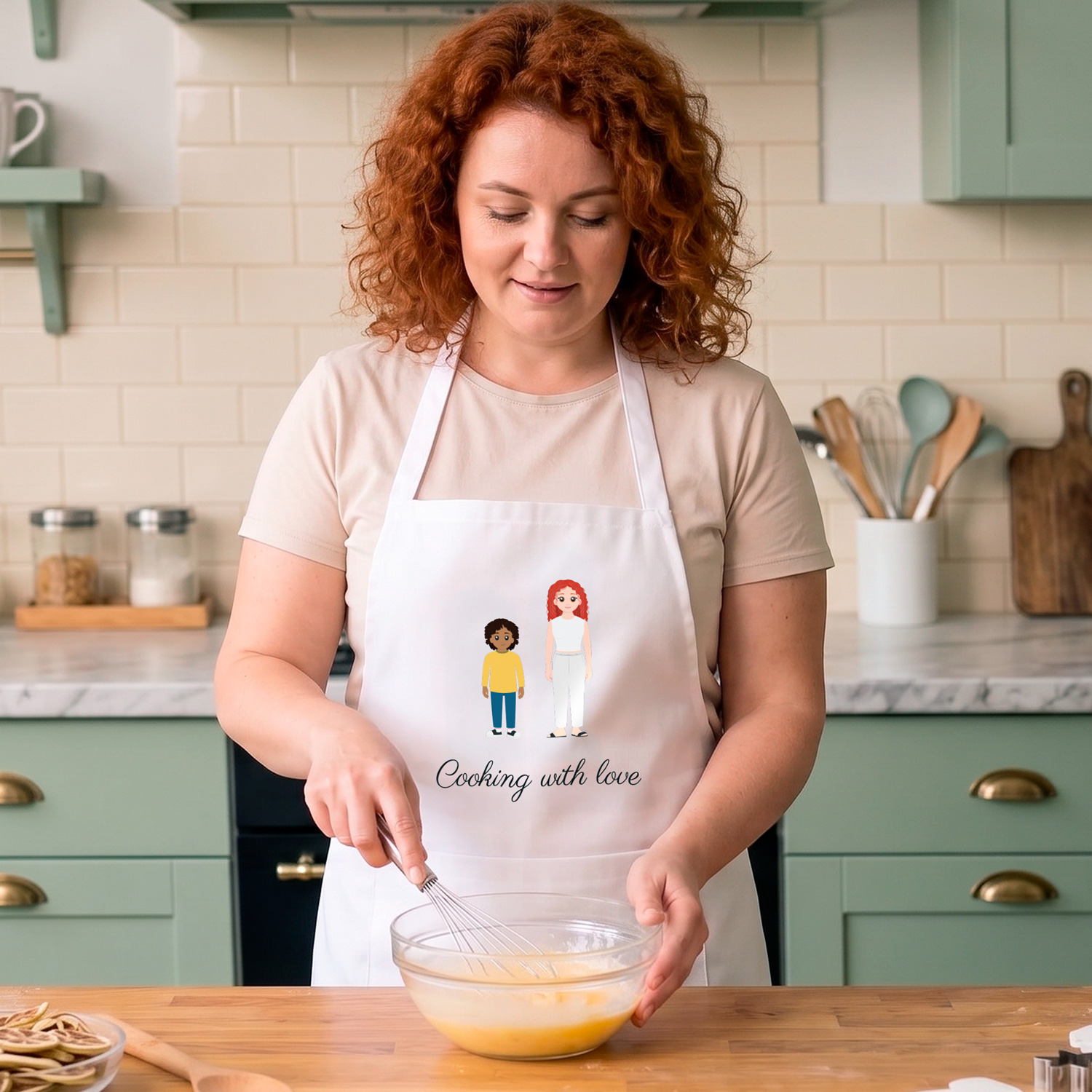 Tablier de cuisine personnalisé pour adultes avec famille Twinies®