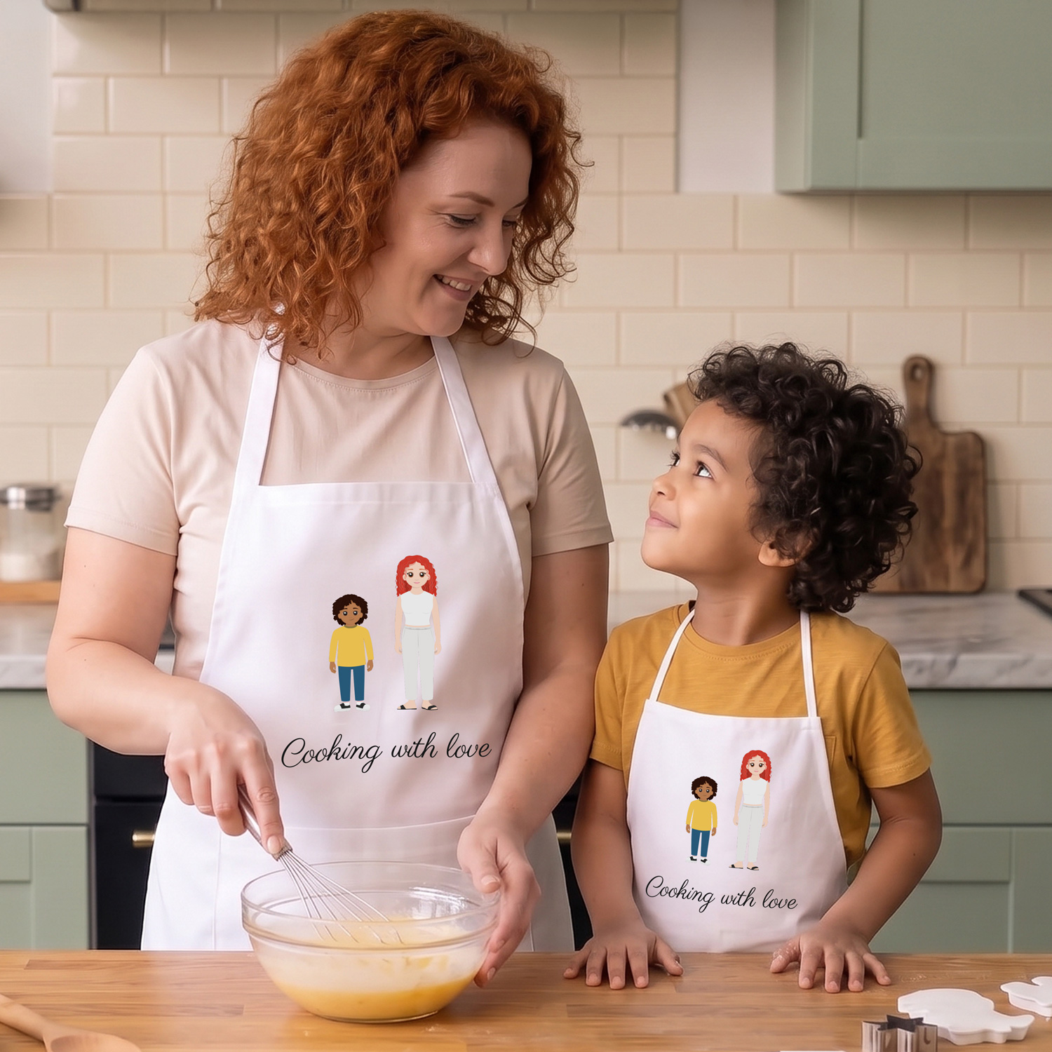 Tablier de cuisine personnalisé pour adultes avec famille Twinies®