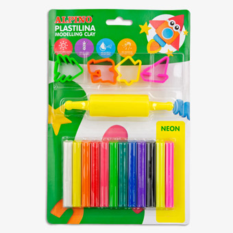 Alpino Knetmasse-Set für Kinder im Blister – 12 Stangen mit Rolle und Knetformen