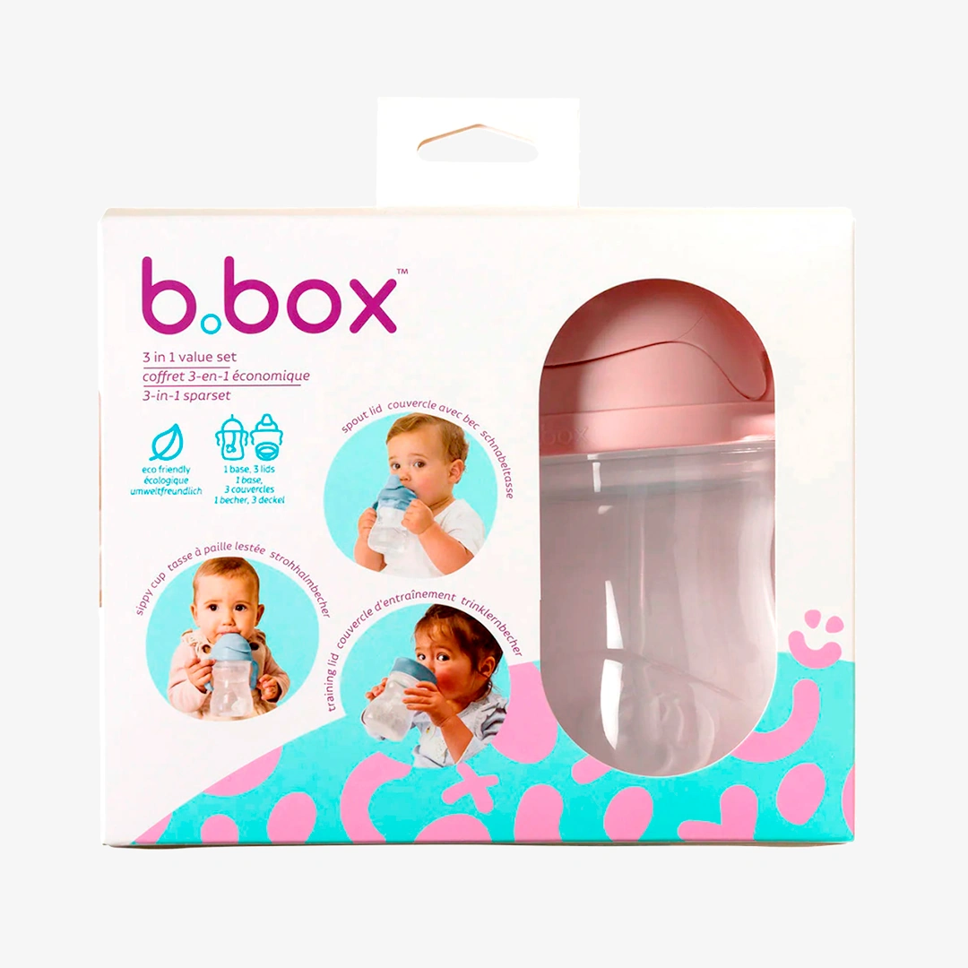 Personalised pink B.BOX 3-in-1 children’s cup and tumbler set