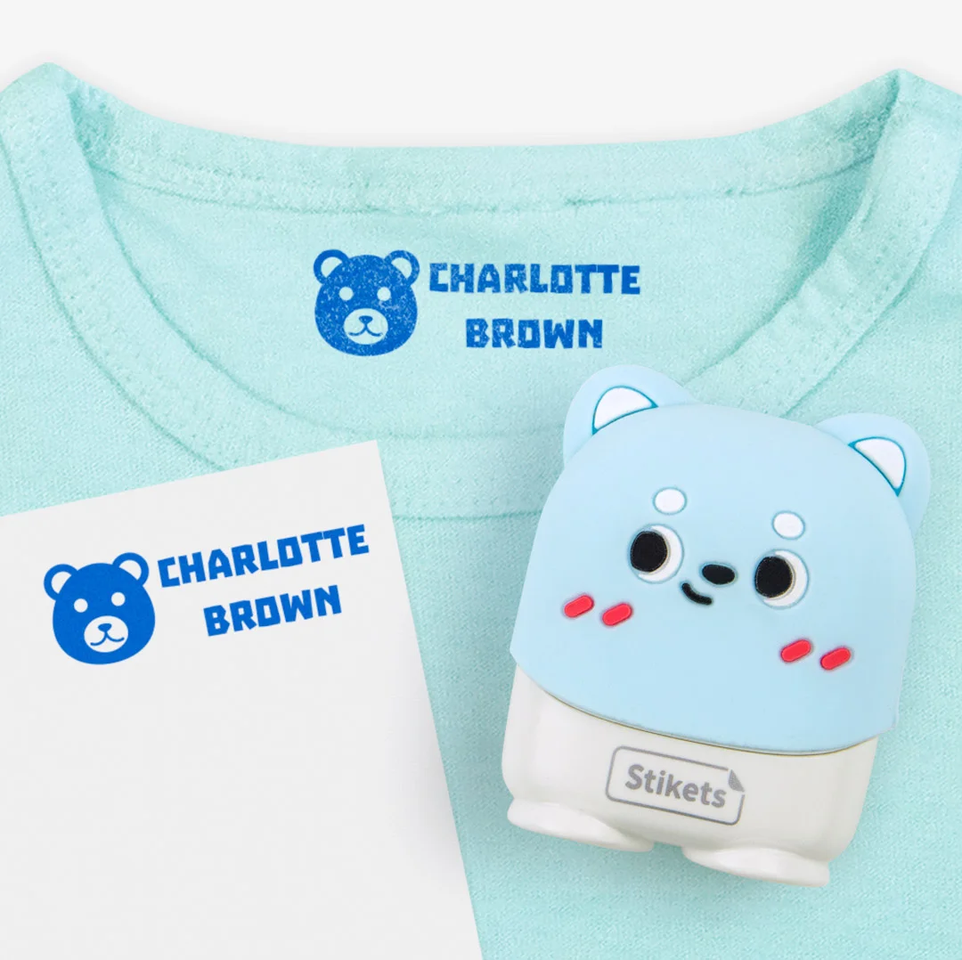 Personalisierter Kinderstempel „Blauer Bär“ – ideal für Kita & Schule
