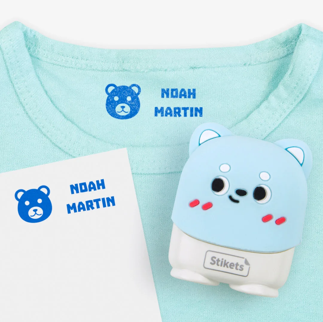 Sello personalizado infantil osito azul para marcar ropa y objetos