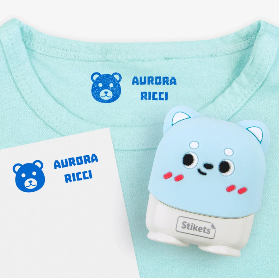 Timbro personalizzato per bambini Orsetto azzurro per contrassegnare vestiti e oggetti