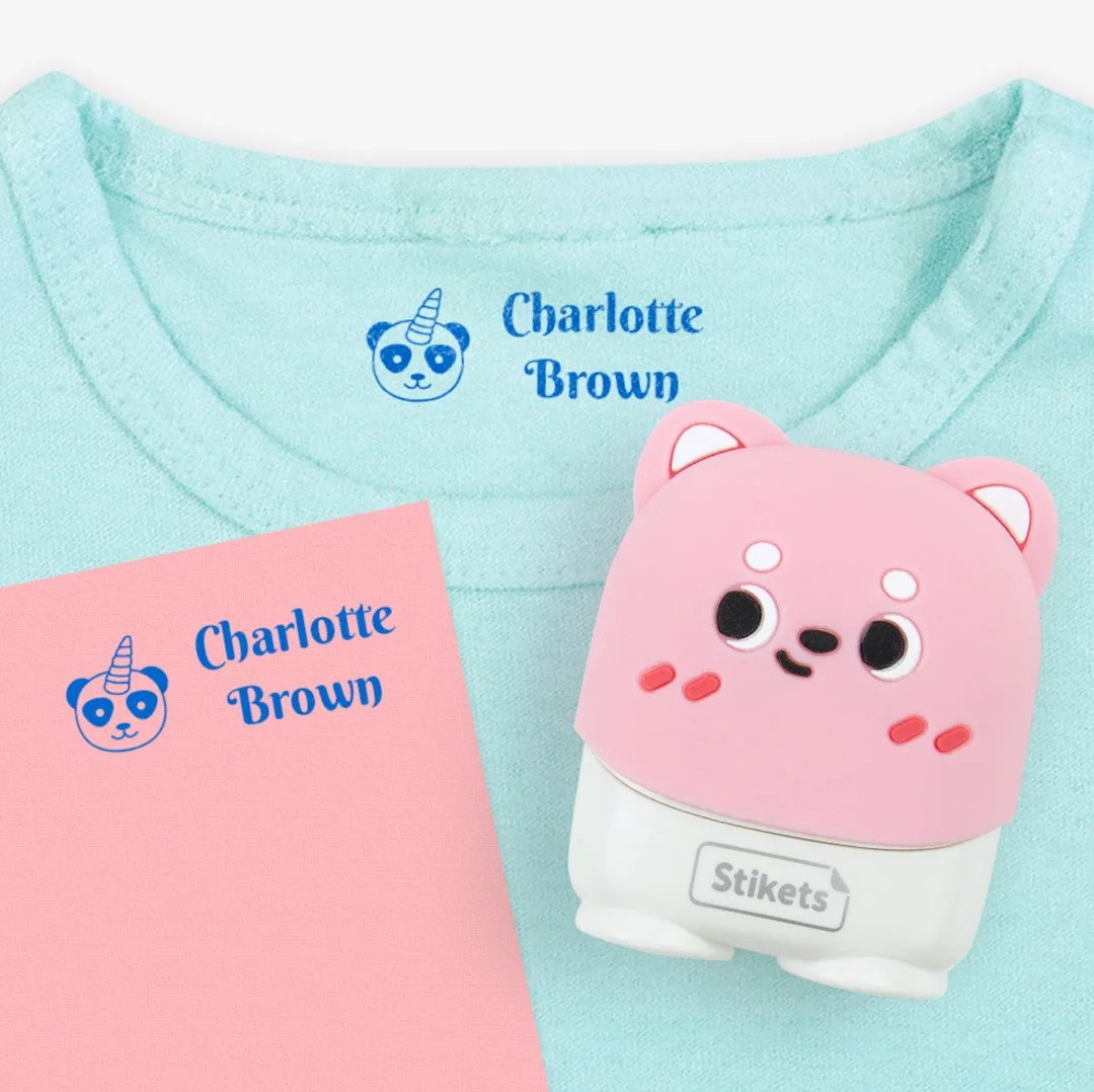 Personalisierter Kinderstempel Rosa Bär – für Kleidung & mehr