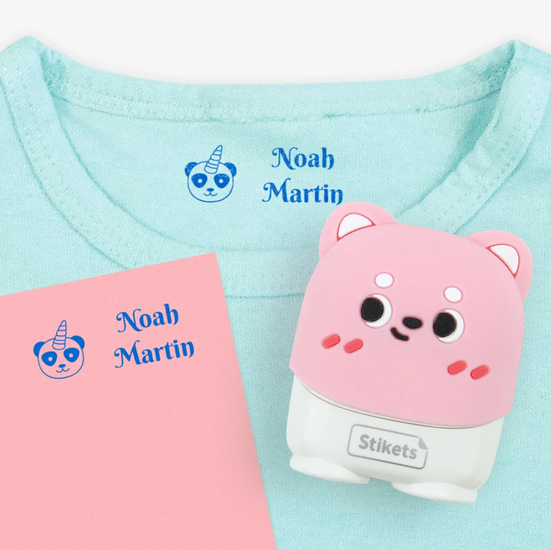 Sello personalizado infantil oso rosa para marcar ropa y objetos