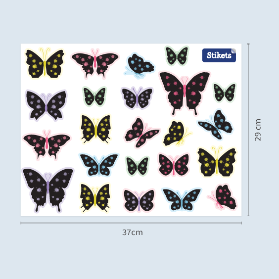Black polka-dot butterfly wall stickers