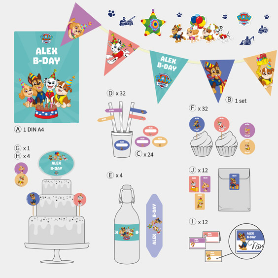 Pack de dibujos animados para decoración de cumpleaños