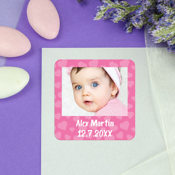 Square labels with photo and frame for baptisms
