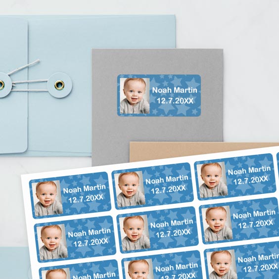 Rectangular labels with photo and frame for baptisms