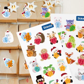 Advent Calendar Stickers with fun Christmas Characters