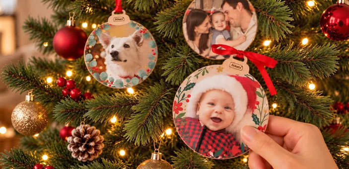 Bola de Natal personalizada de madeira com foto