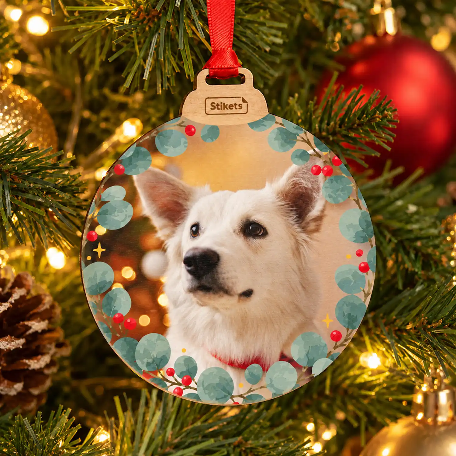 Boule de Noël en bois personnalisée avec photo
