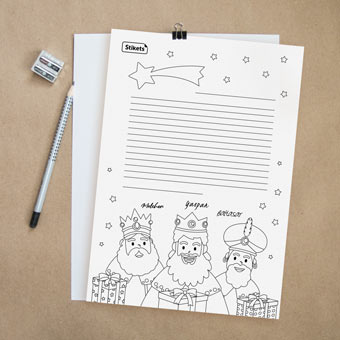 Carta de la noche de Reyes para escribir y colorear
