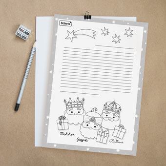 Carta de los Reyes de Oriente para escribir y colorear