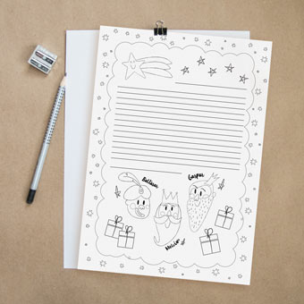 Carta dels Reis Mags amb regals per escriure i pintar