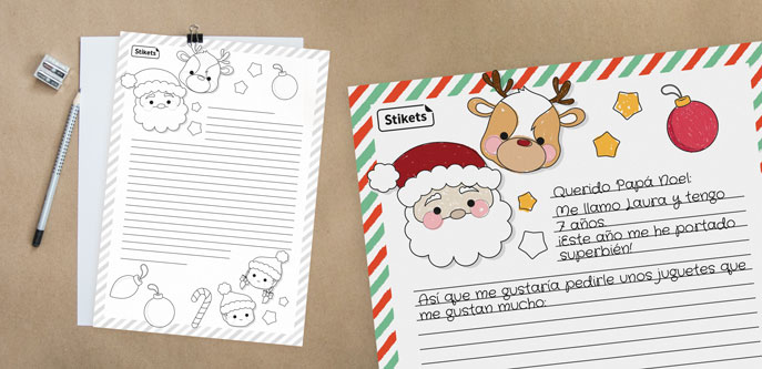 Carta de personajes navideños para escribir y colorear