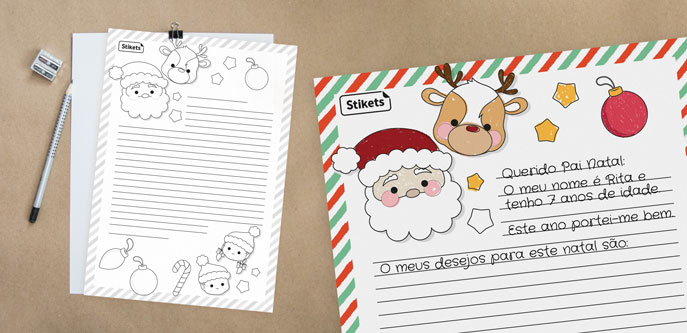 Carta de personagens natalícias para escrever e pintar