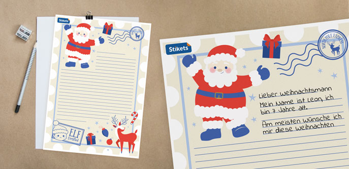 Postkarte mit Weihnachtsfiguren zum Schreiben