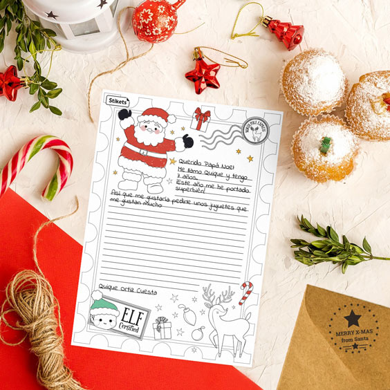montar natural incluir Carta postal de Papá Noel para escribir y colorear - Stikets